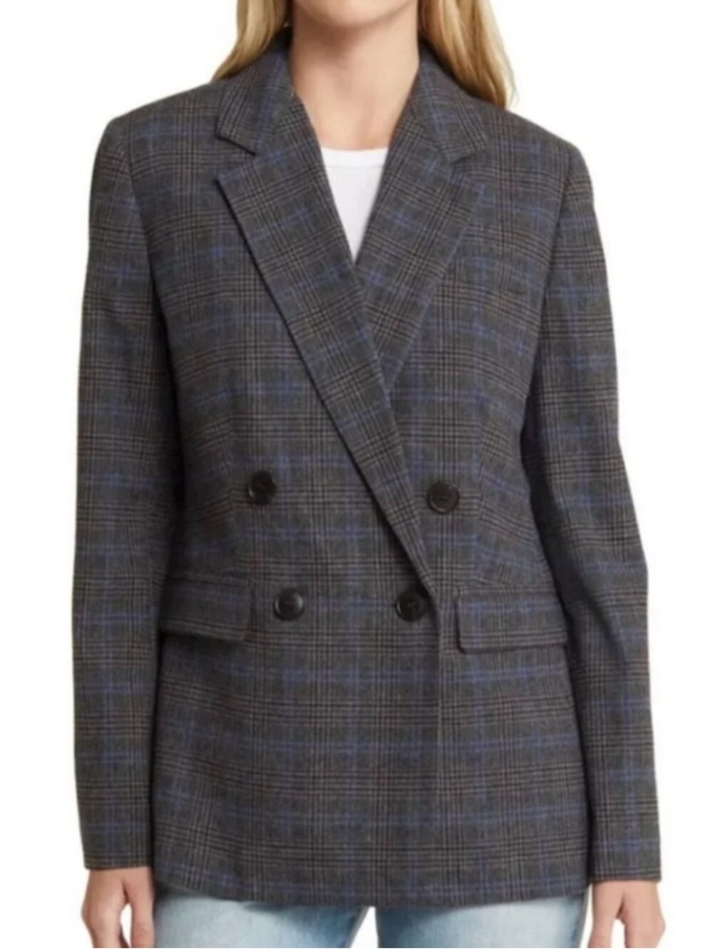 NWT Madewell Rosedale Gray Plaid Blazer with Blue Windowpane